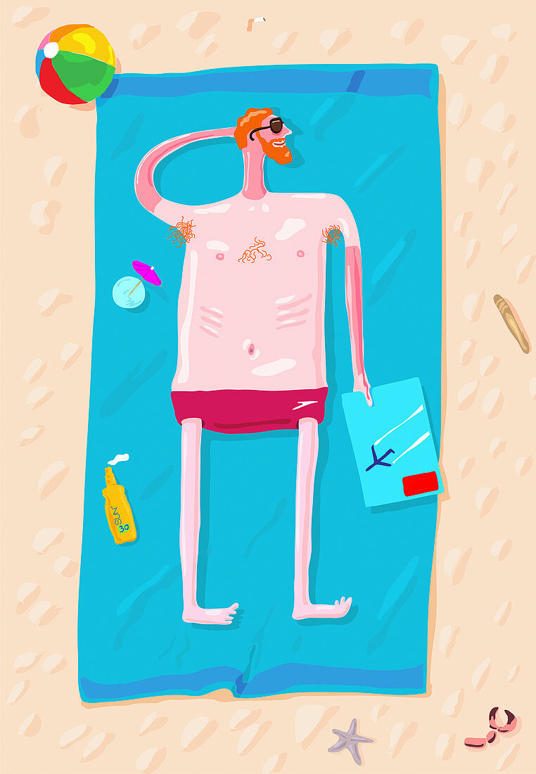 Man sunbathing, illustration