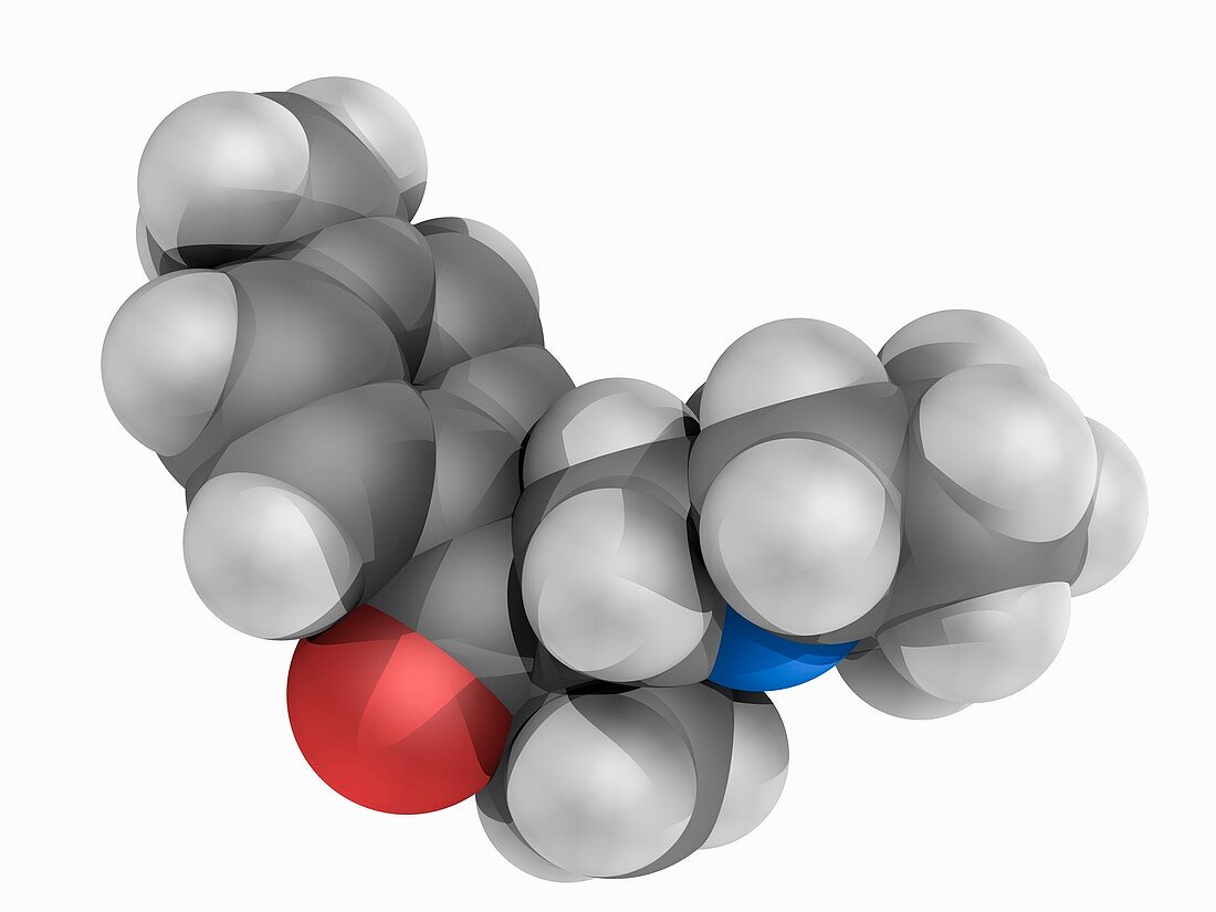 Tolperisone drug, molecular model