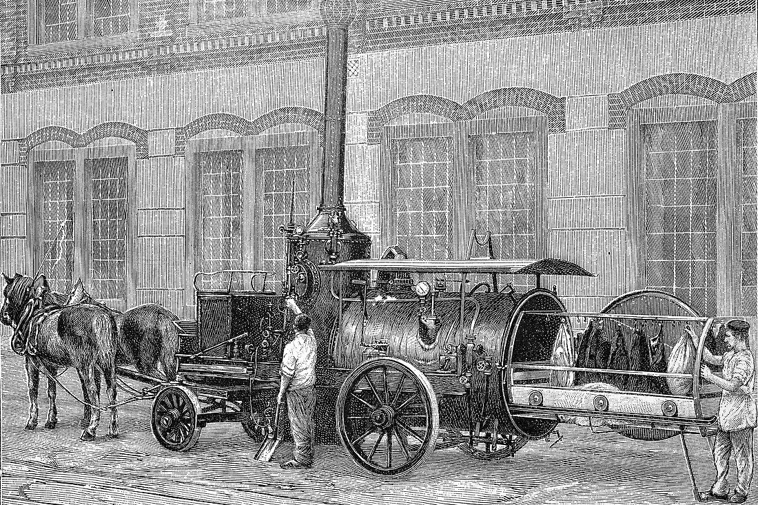 Mobile disinfection unit, Germany, 19th century illustration