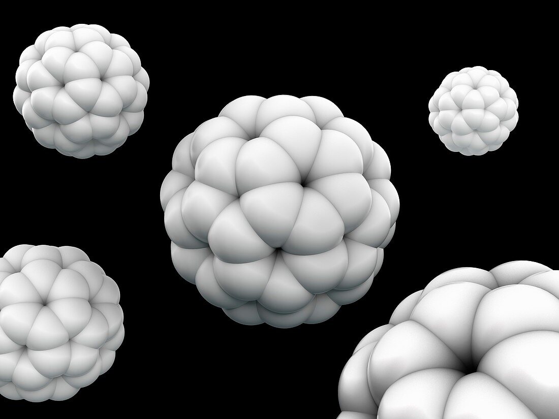 Buckyball C60 molecules, illustration
