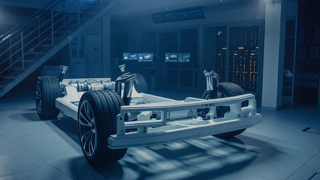 Electric car concept standing in a design laboratory