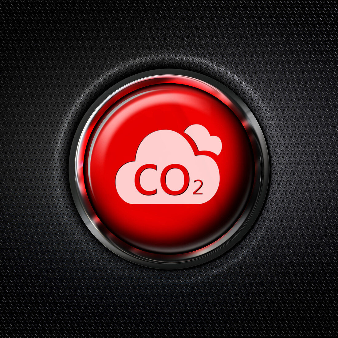 Red carbon emission danger stop button, illustration