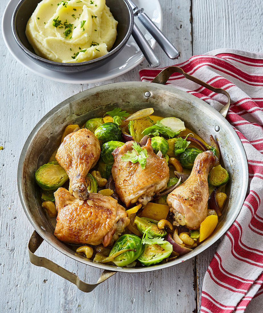 Chicken legs with Brussels sprouts Orient style