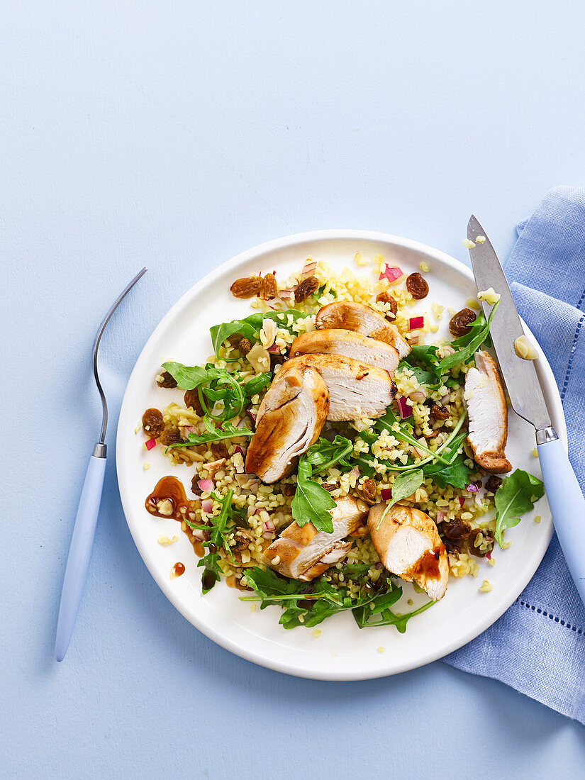 Pomegranate roasted chicken with bulgar wheat salad