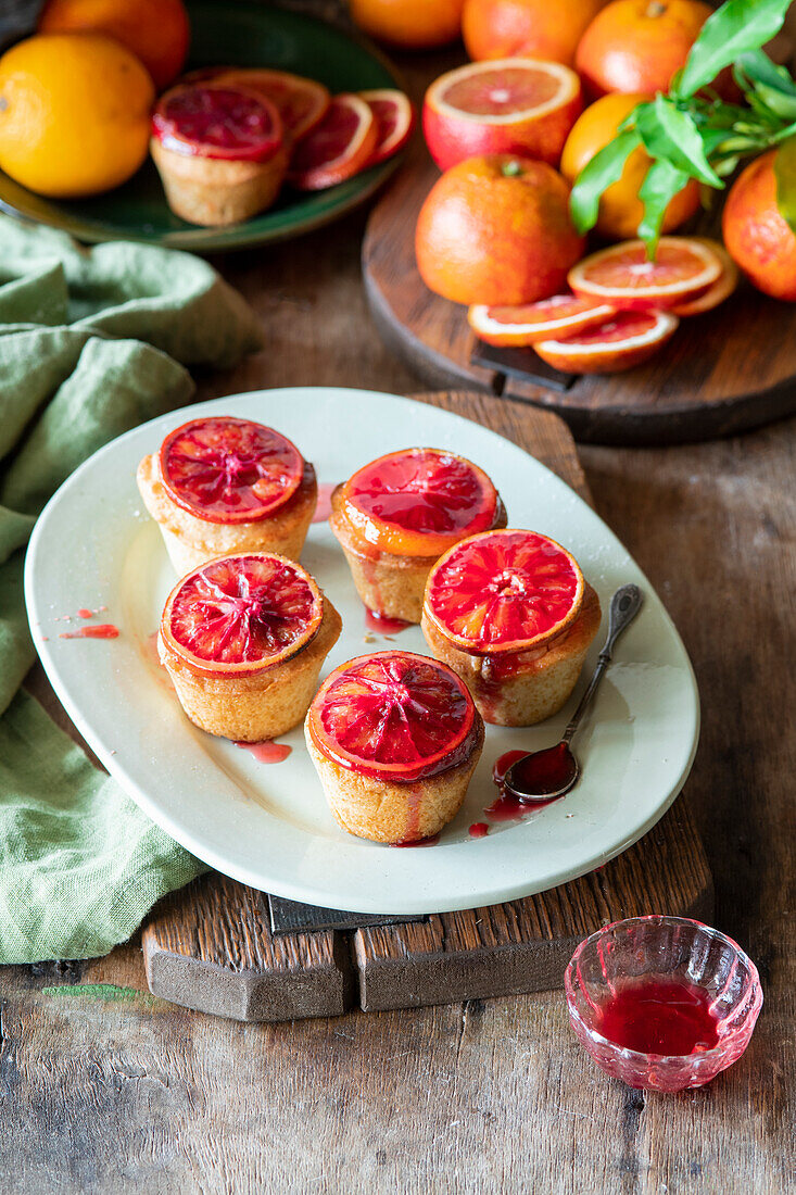 Blood orange cakes with blood orange caramel