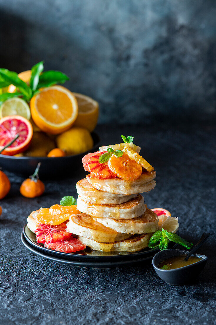 Citrus pancakes with honey