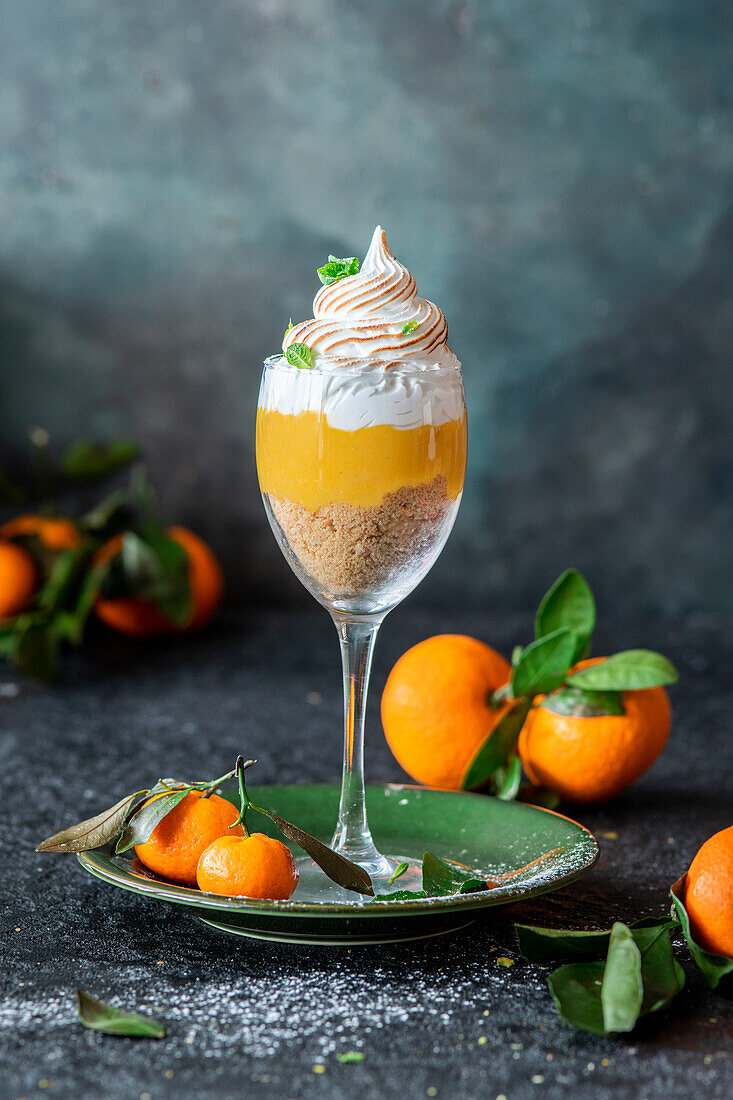 Tangerine curd dessert with meringue