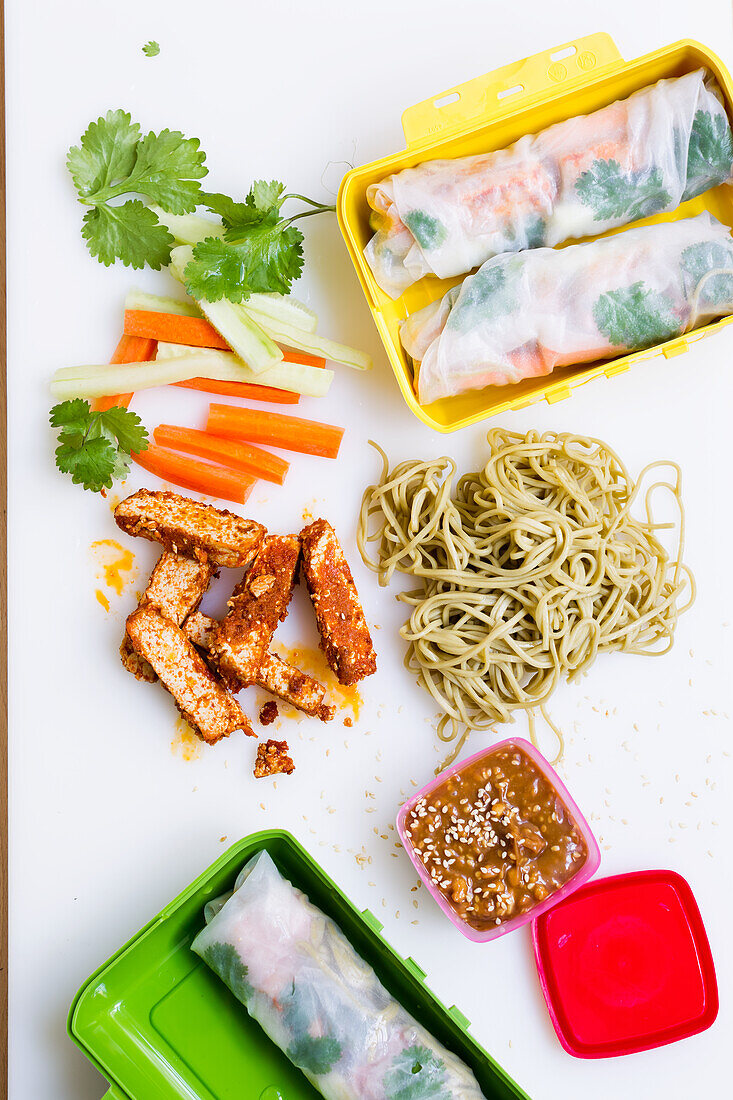 Vegane Sommerrollen mit Tofu und Sobanudeln zum Mitnehmen