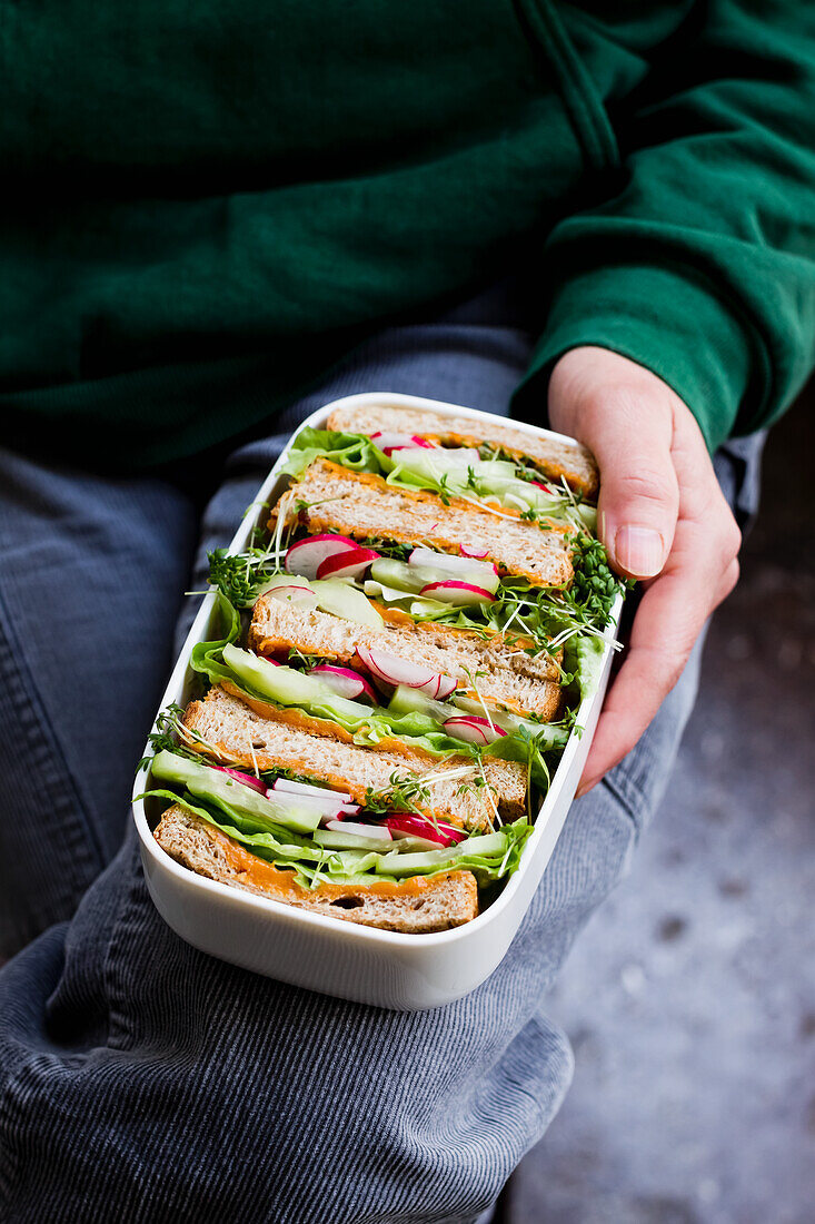 Frühlings-Sandwiches in einer Lunchbox