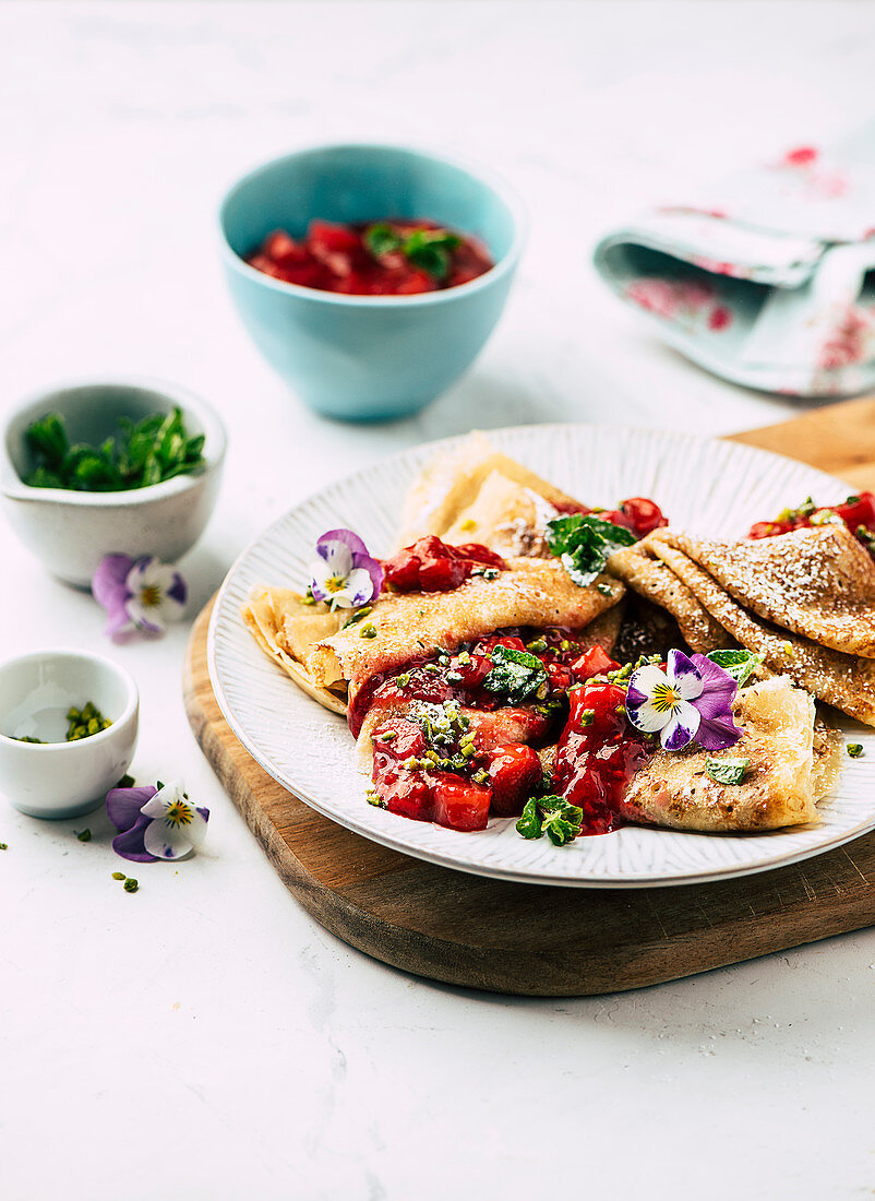 Crepes with Rhubarb compote