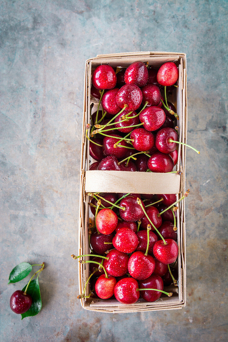 Sweet cherries in a basket