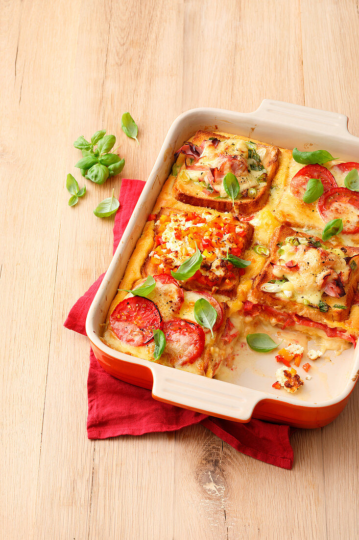 Sandwich lasagna with cheese, ham, and sausage