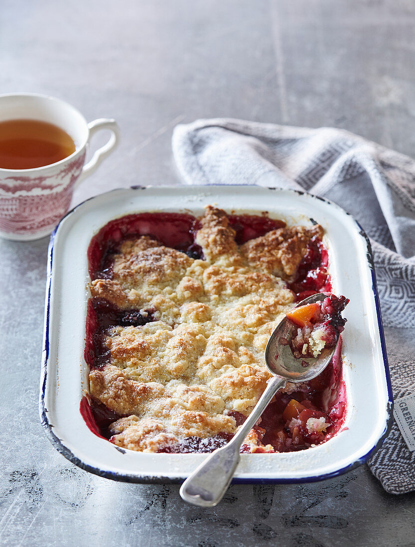 Cobbler with peaches and blackberries