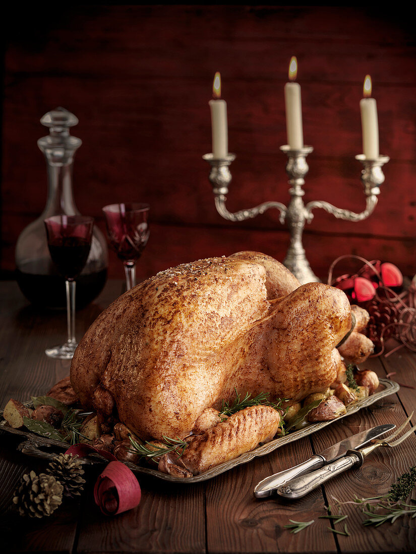 Christmas turkey on a silver platter