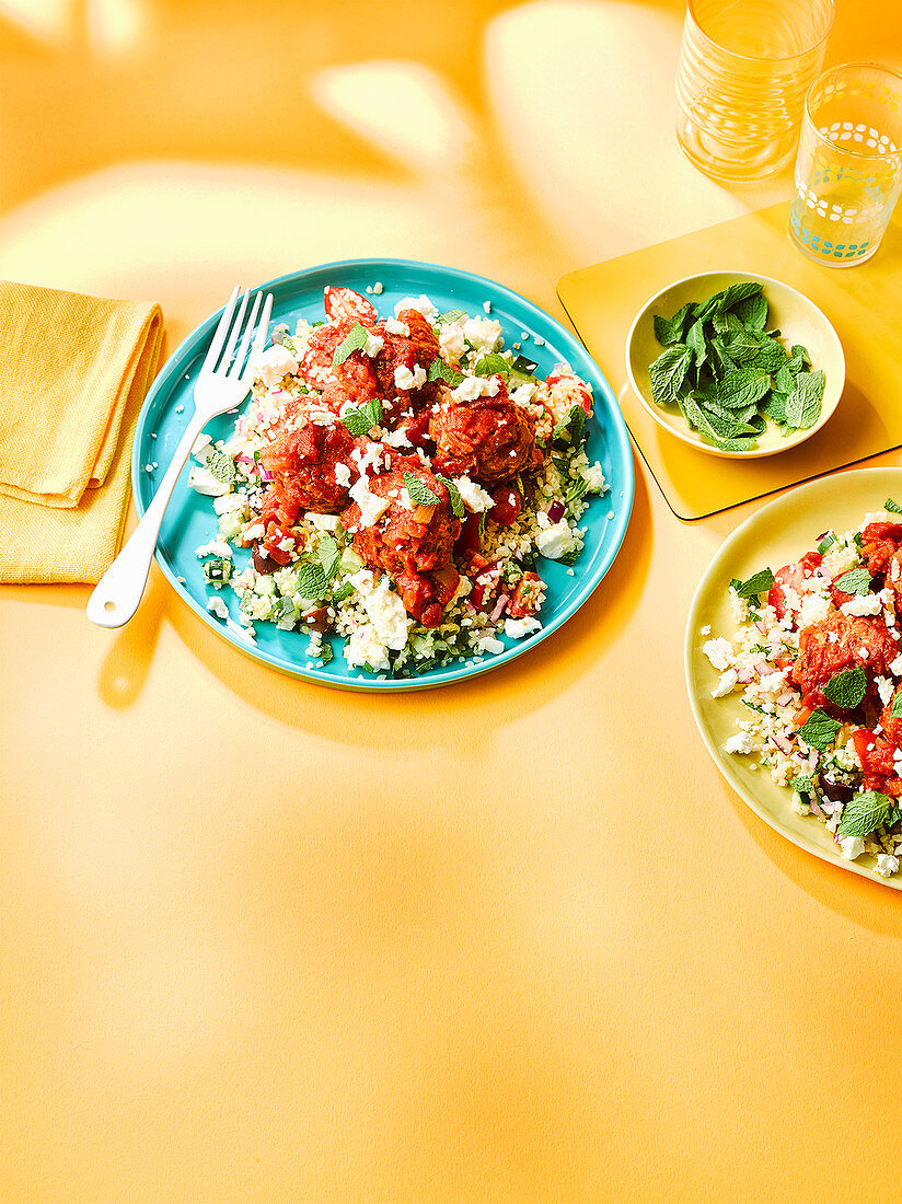 Pork meatballs with bulgur salad