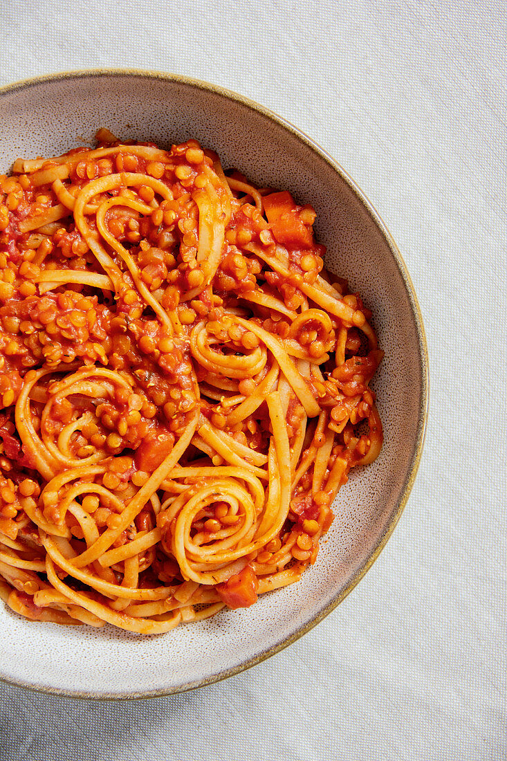 Linguine with lentil bolognese