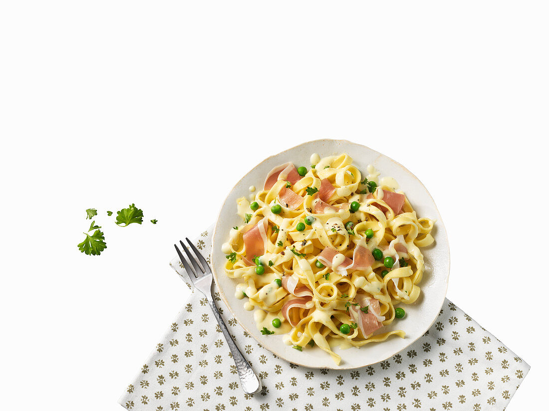 Fettuccini with peas and parma ham