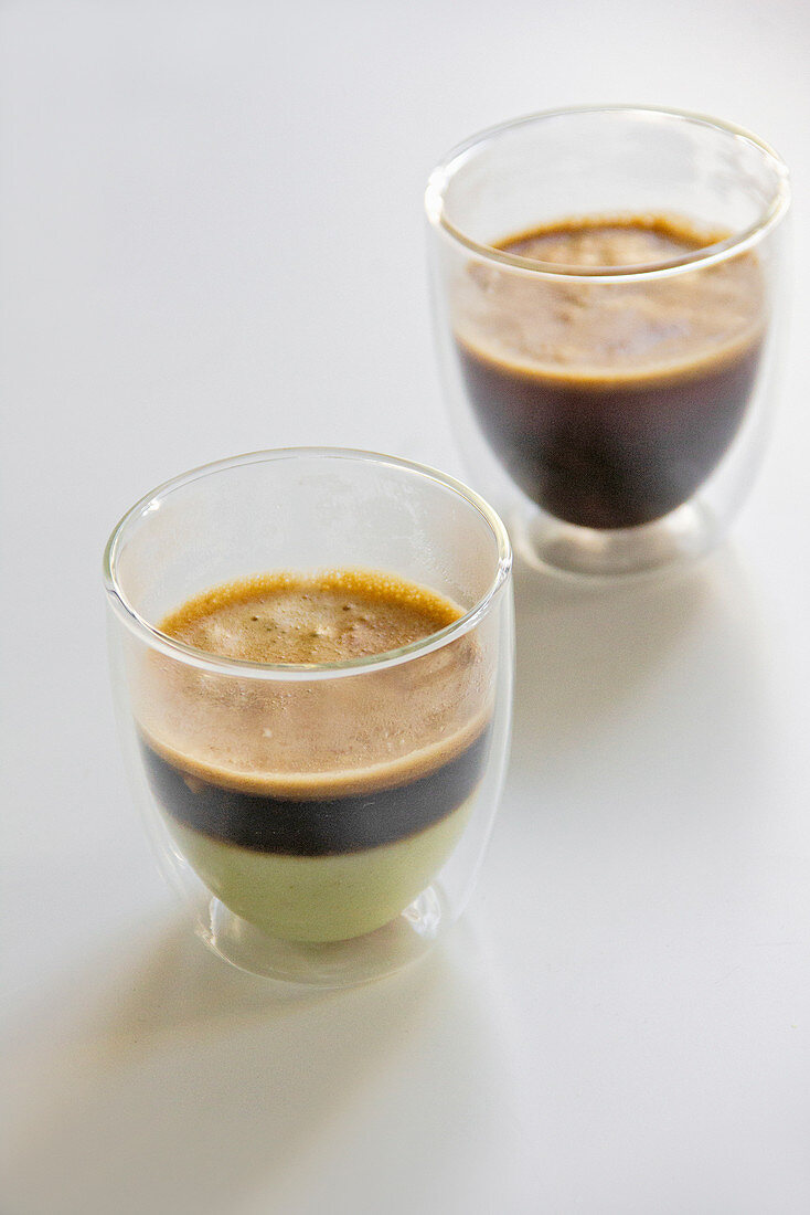 Layered avocado cream and espresso