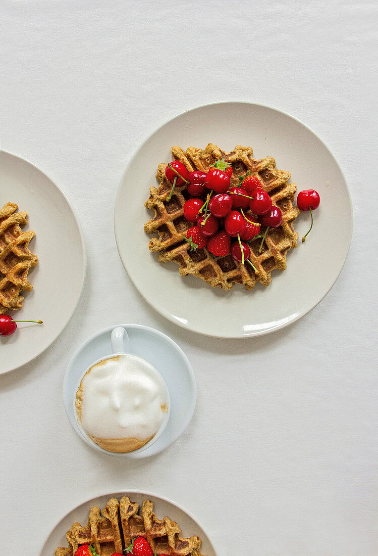 Oat waffles with cherries