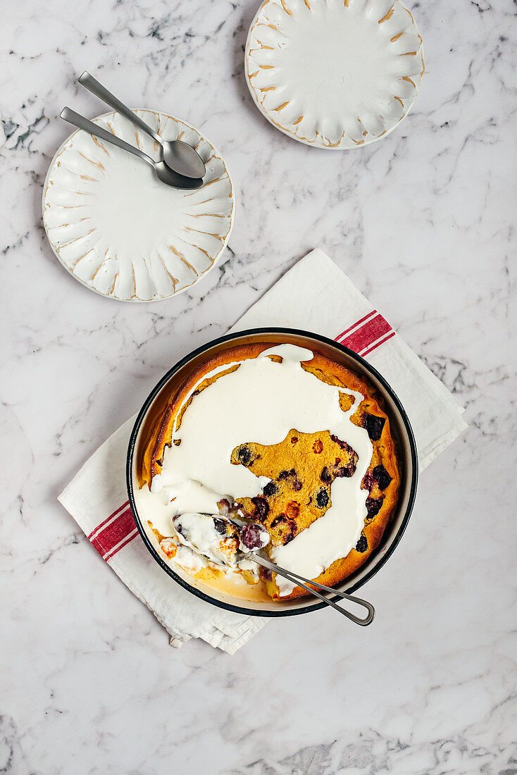 Gooseberry and Cherry Clafoutis with Cream