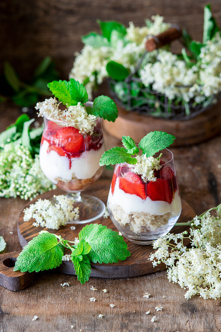 Elderflower and strawberry trifle