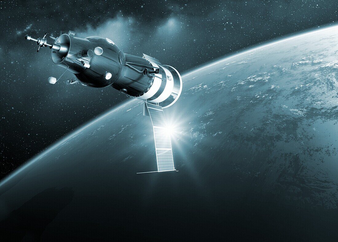 Soyuz 1 in Earth orbit, illustration
