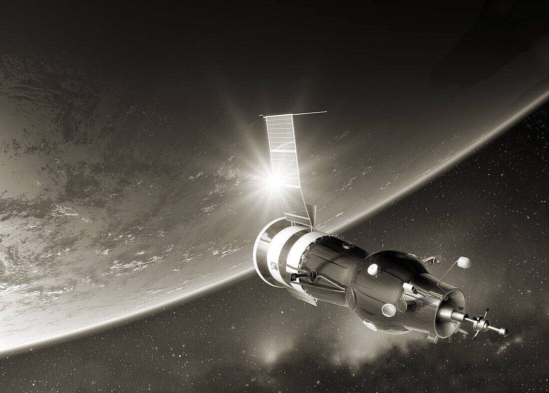 Soyuz 1 in Earth orbit, illustration