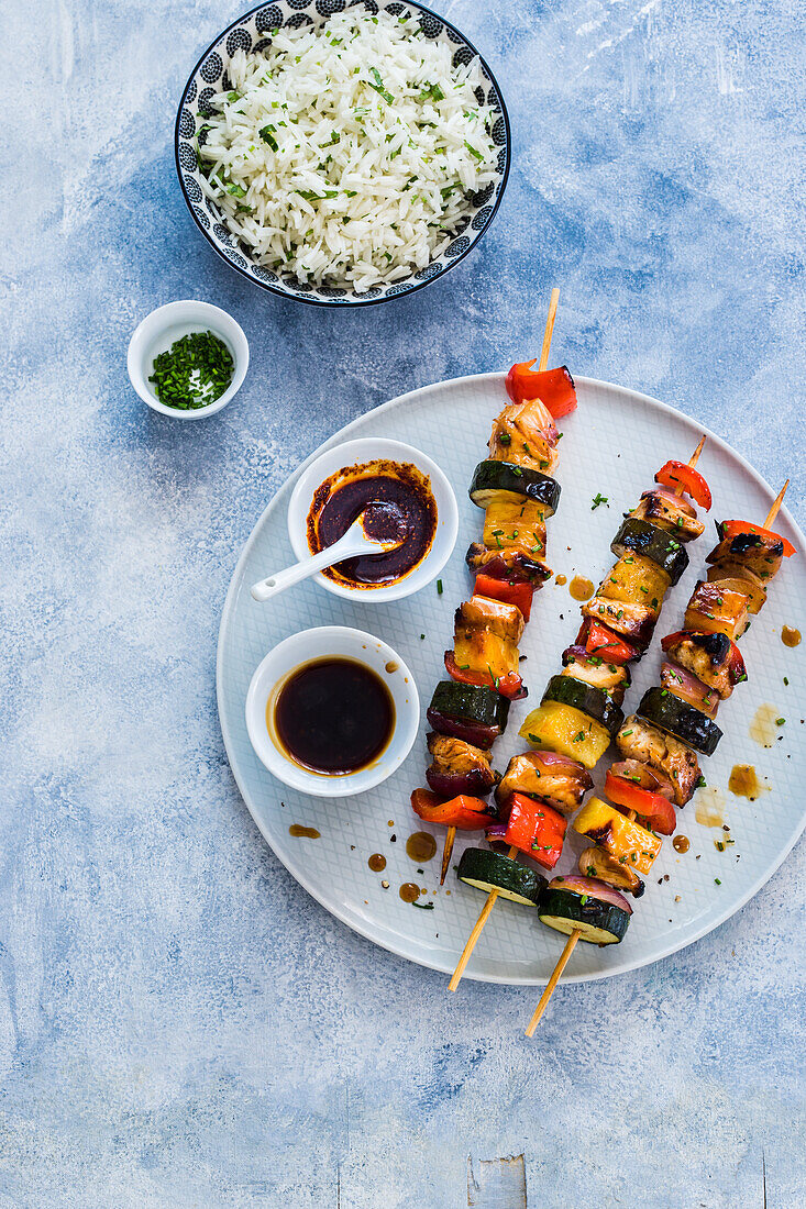 Teriyaki chicken skewers