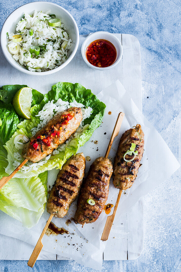 Thai chicken grilled skewers with chilli sauce