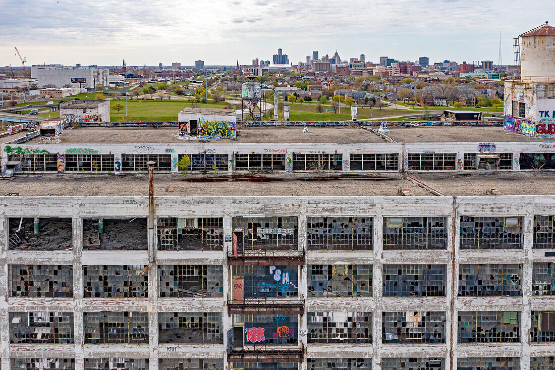 Abandoned auto plant, Michigan, USA, aerial photograph