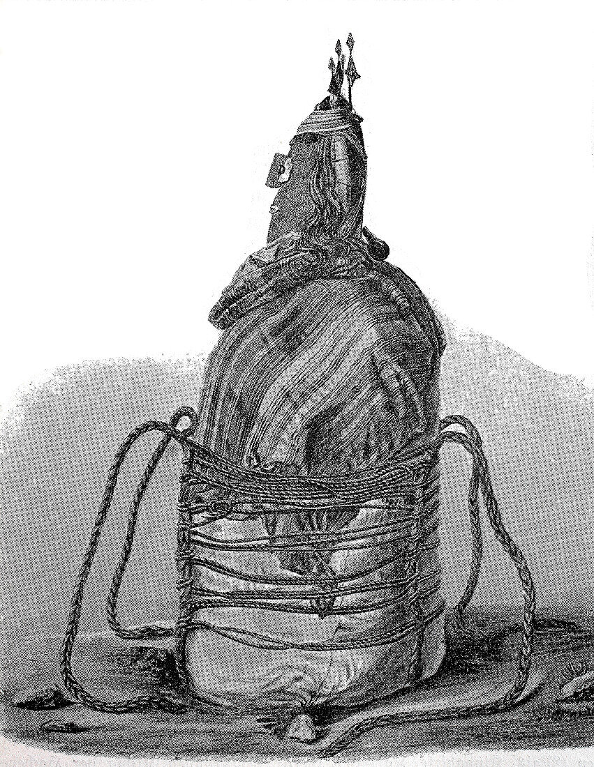 Peruvian mummy, Ancon, Peru, 19th century illustration
