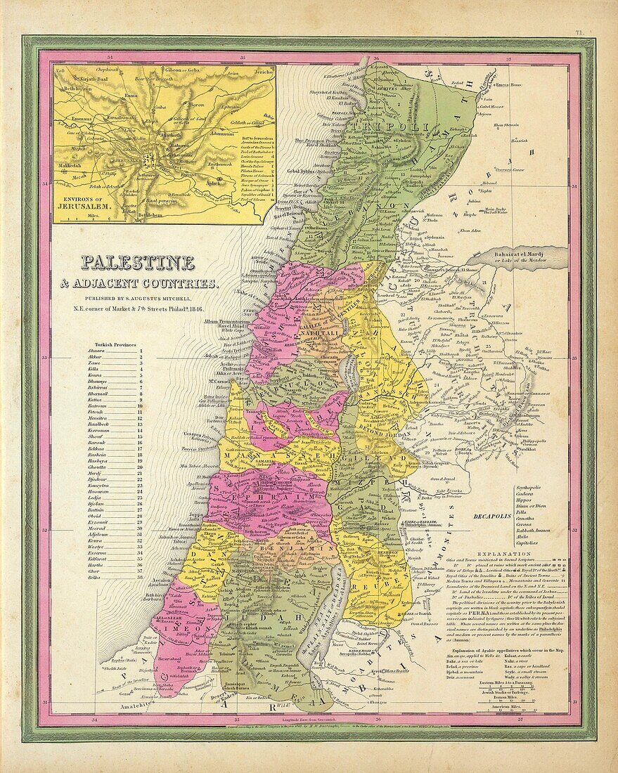 Ancient map of Palestine and adjacent countries, 1846