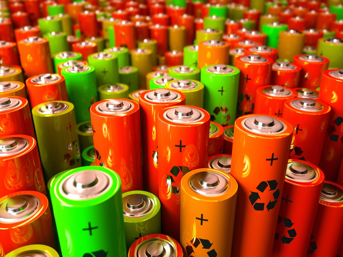 Battery recycling, conceptual illustration