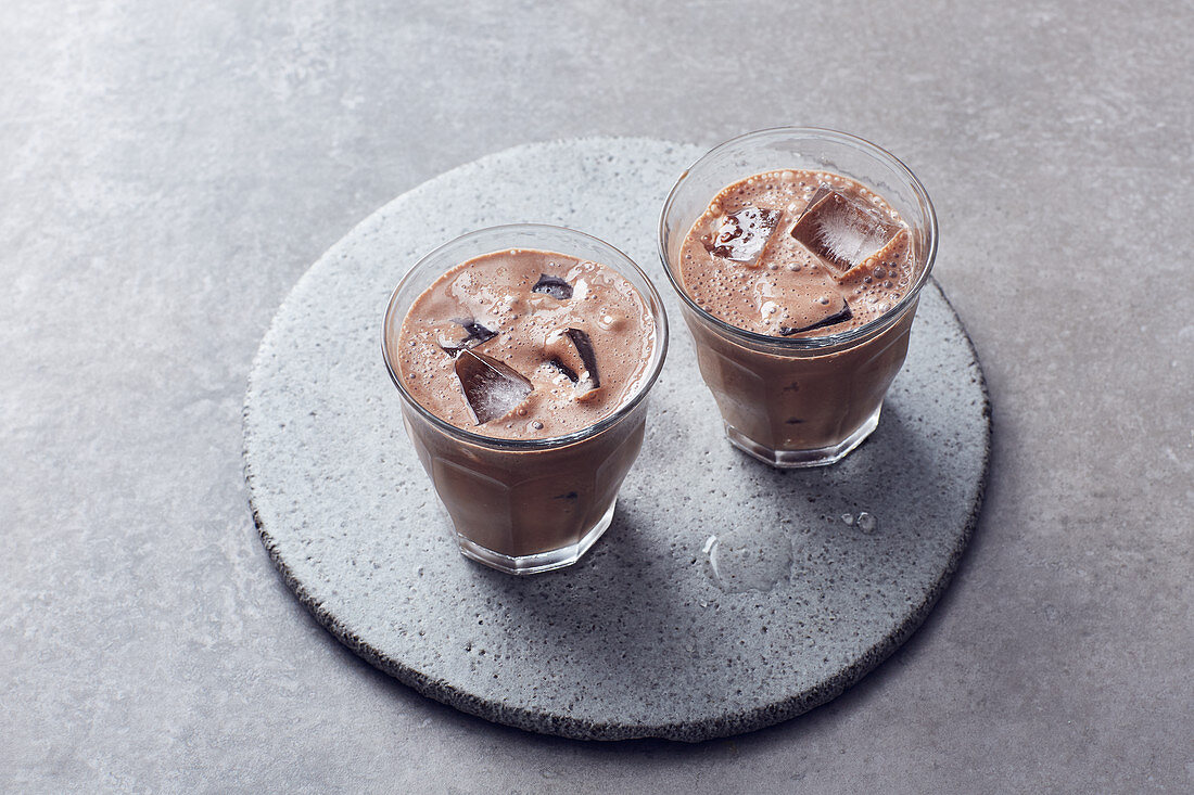 Vegan espresso and chocolate smoothie with coconut milk