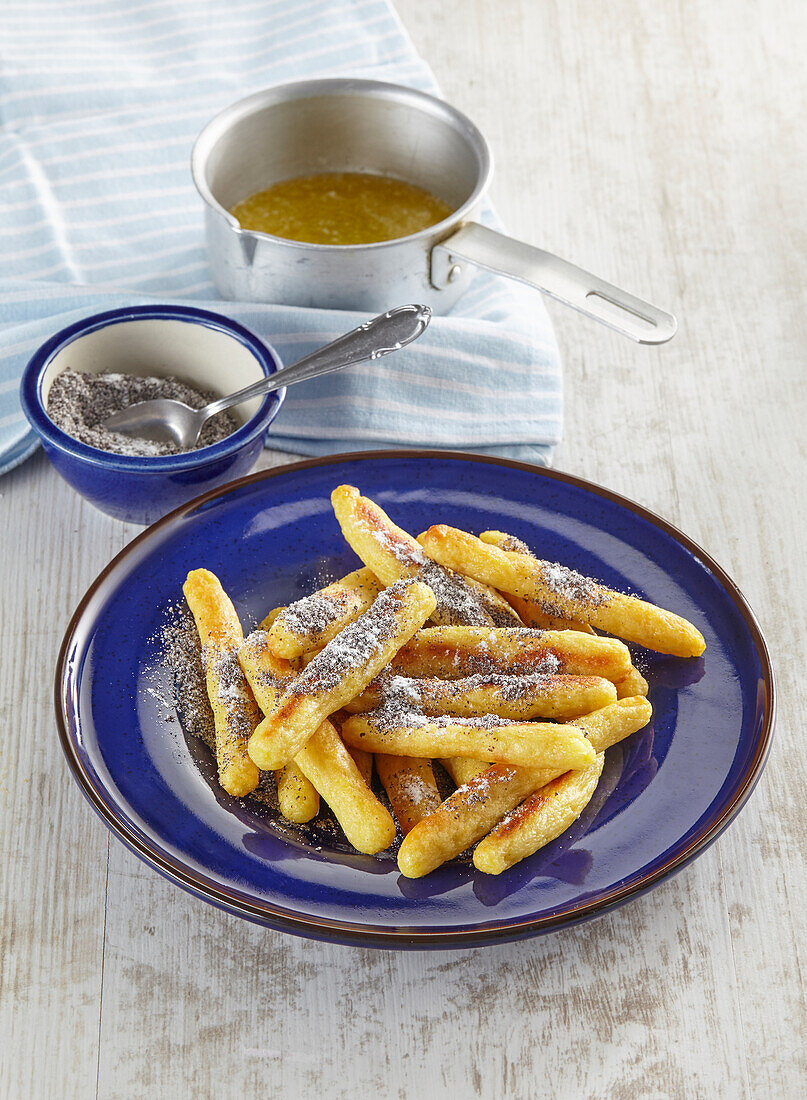 Sweet potato dumplings with poppy seeds