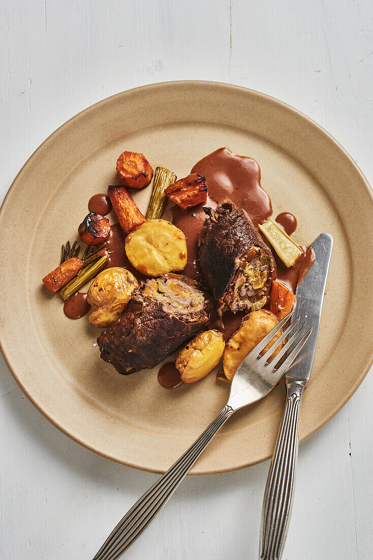 Beef roulade with oven-roasted vegetables