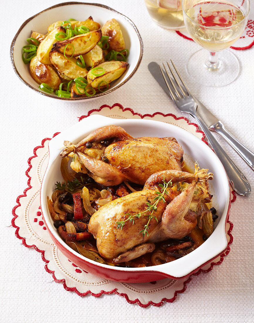Roasted quail with potatoes
