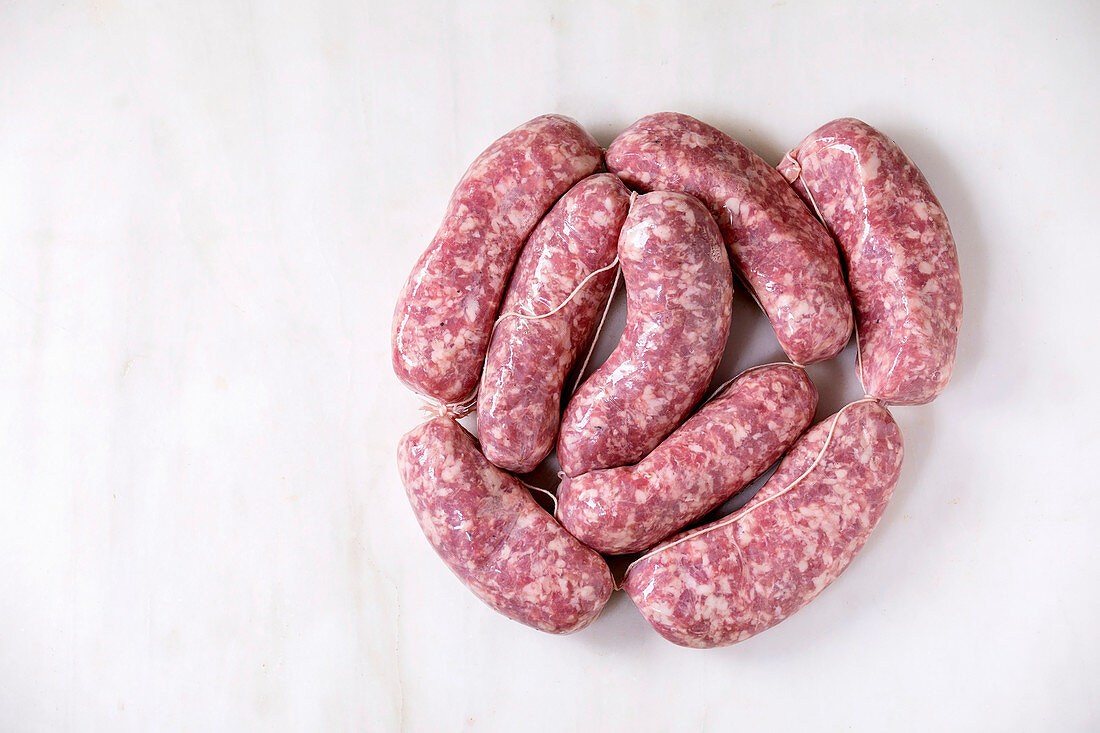 Bunch of raw uncooked Salsiccia (italian sausages)