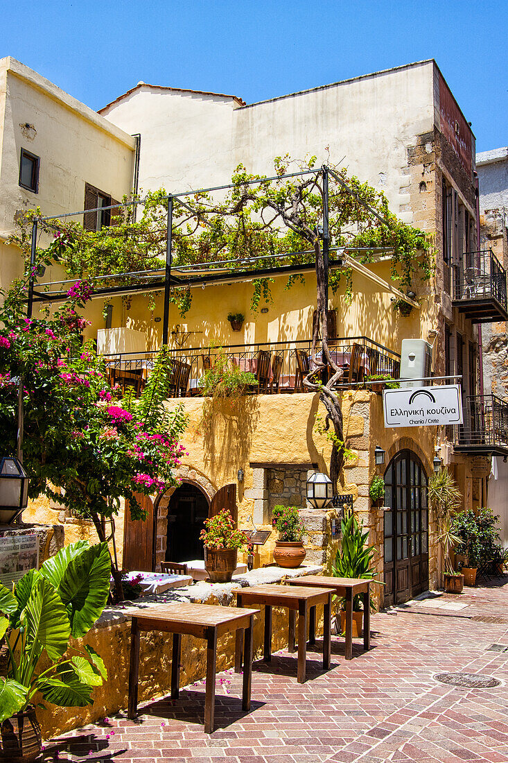 Greek restaurant in the old town of Chania, Crete
