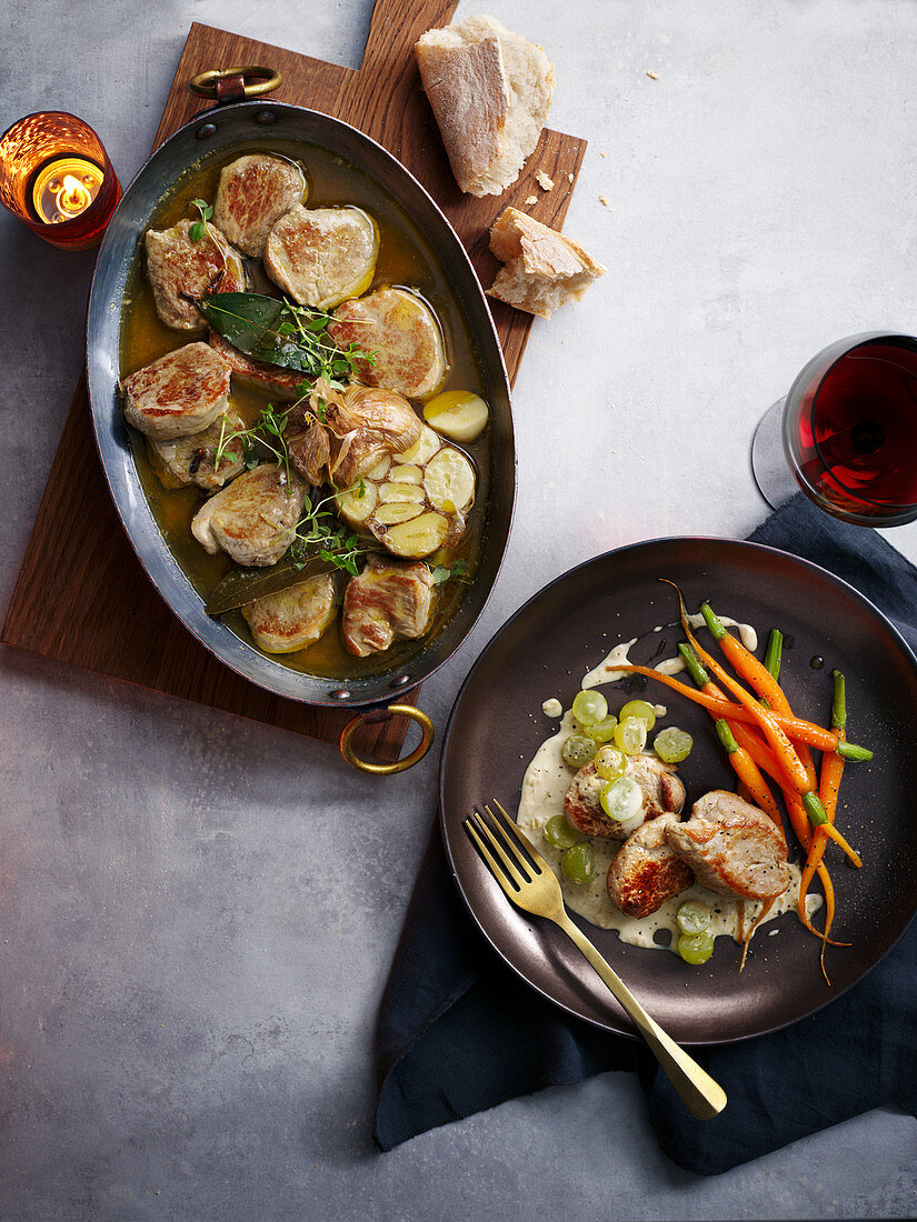 Schweinefilet mit Traubensauce und Eingelegte Schweinelende