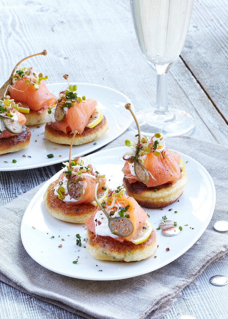 Blini (Russian pancakes) with salmon