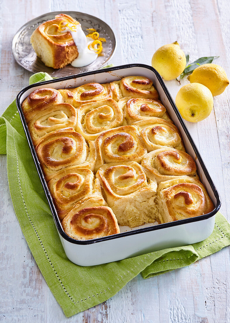 Lemon rolls in baking tray
