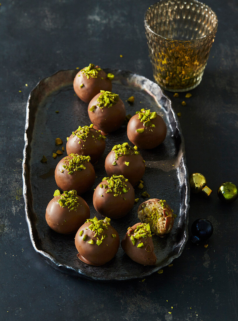 Marzipan balls with pistachio and walnuts