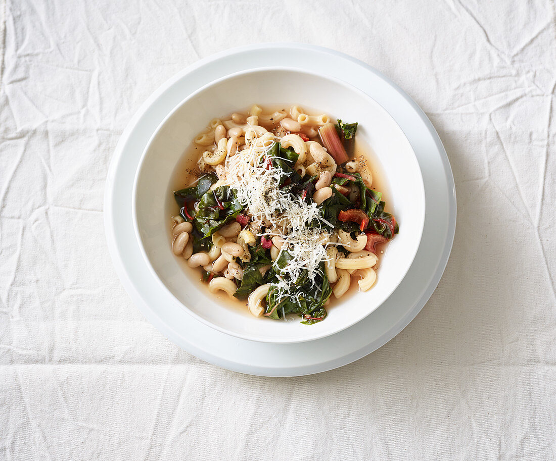 Italian chard soup with beans and durum wheat pasta