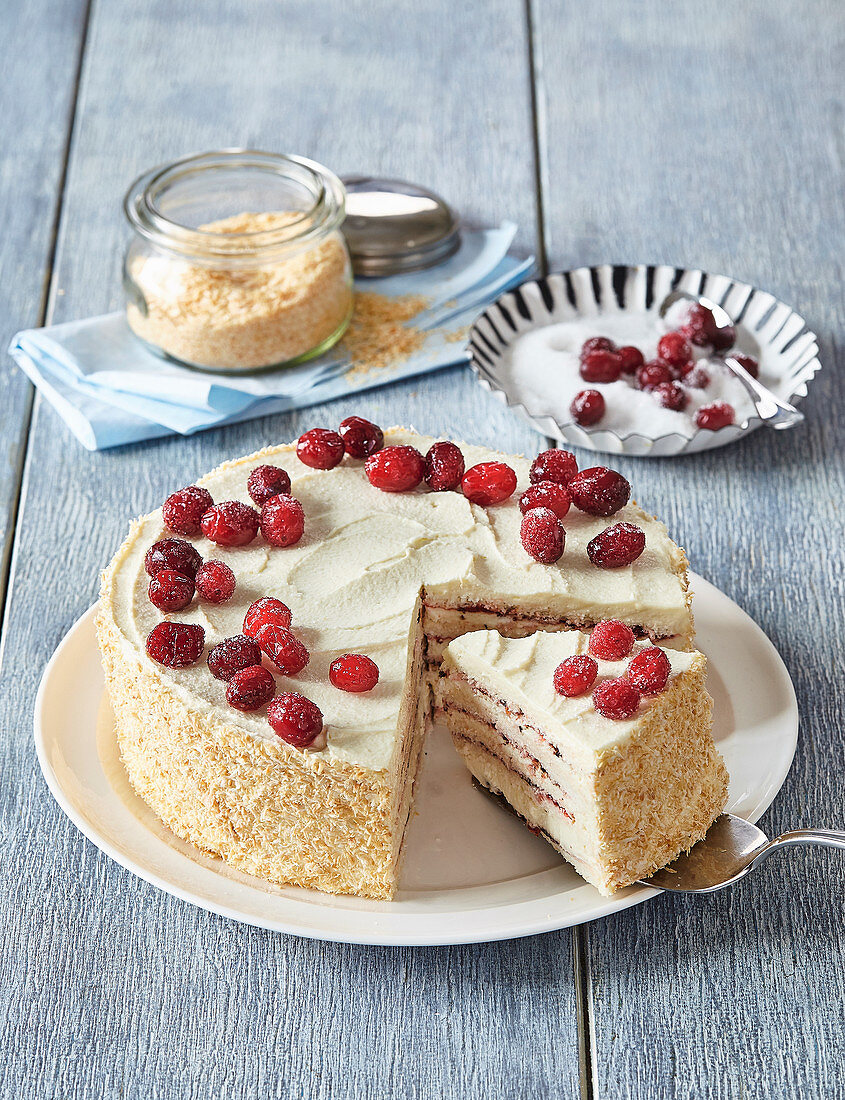 Coconut cake with cranberries