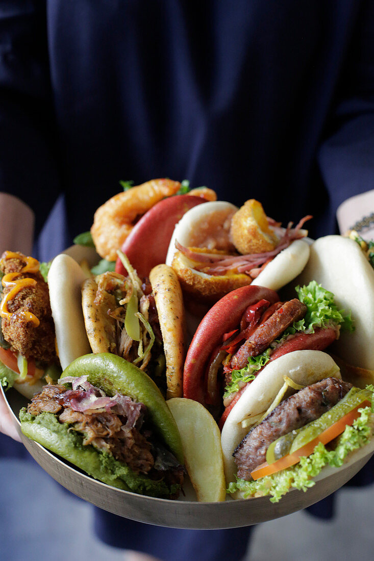 Serving variety of Gua bao buns