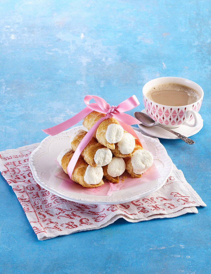 Cream rolls (tubes) with whipped cream