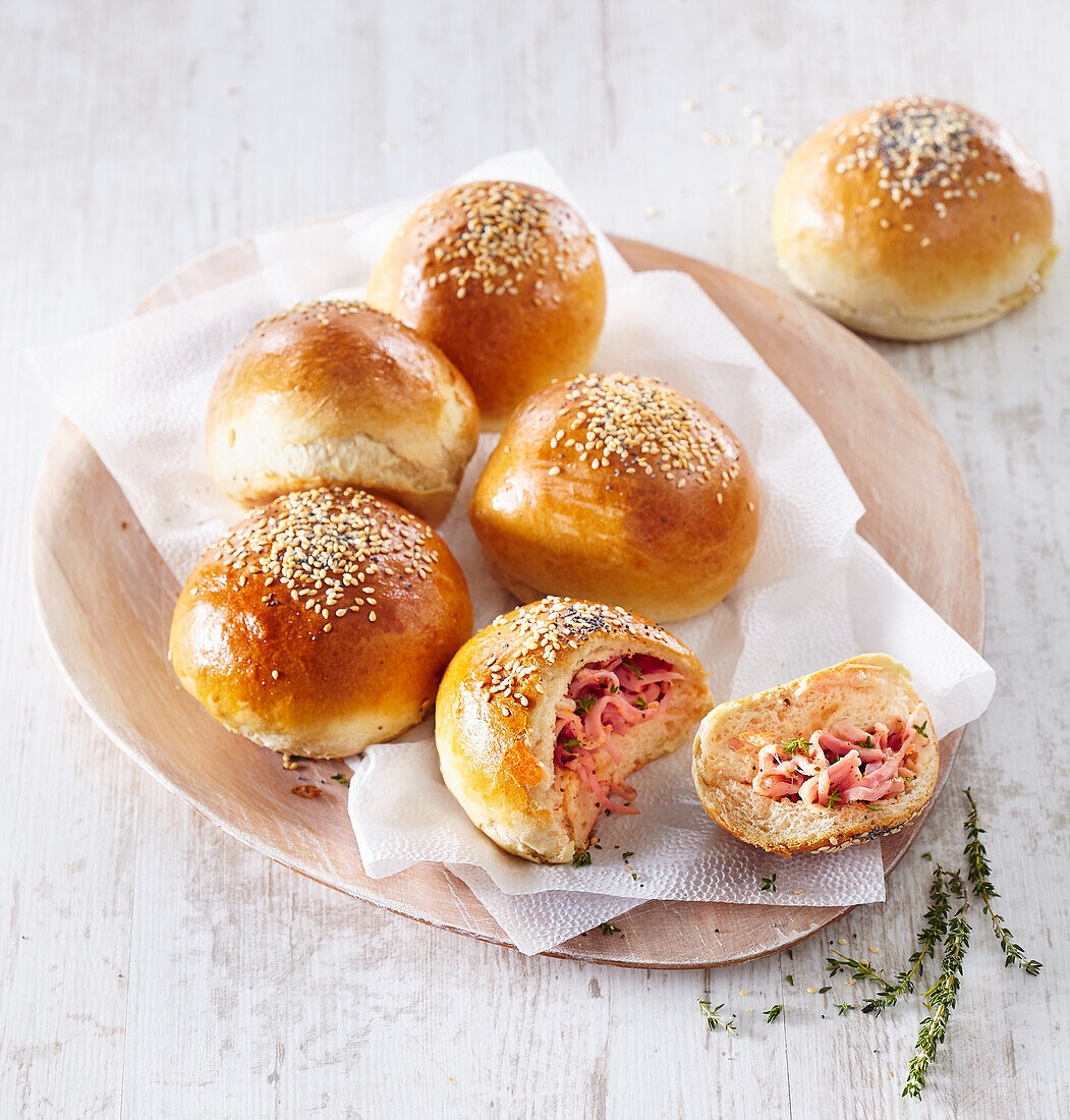 Buns with cheese and ham