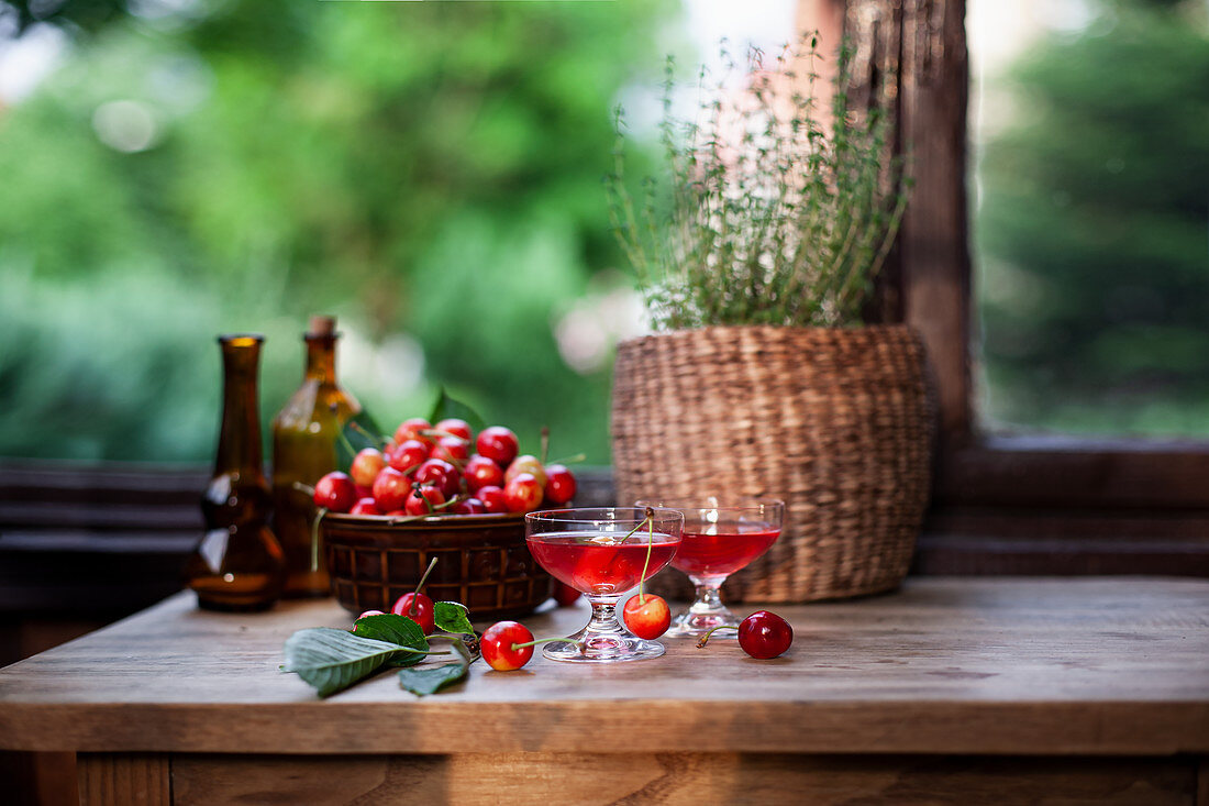 Home-made cherry liqueur