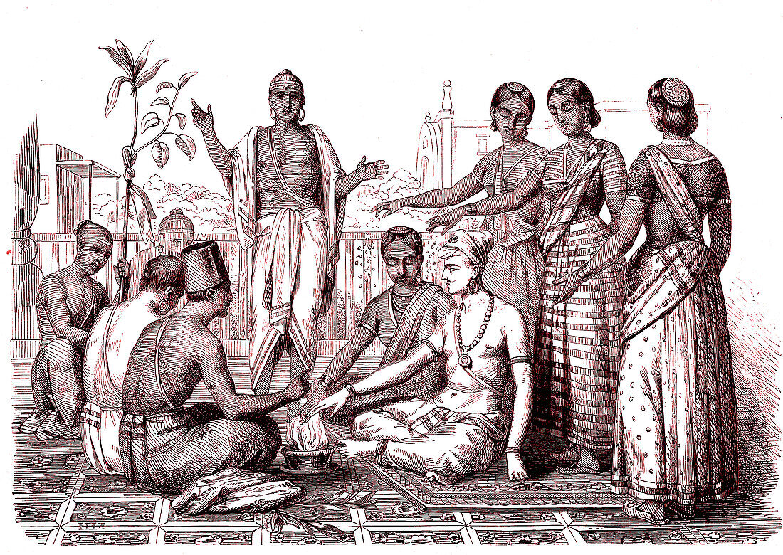 Brahmin wedding, India, 19th century illustration